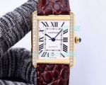 Replica Cartier Tank Solo Watch Yellow Gold Case White Dial Brown Leather Strap